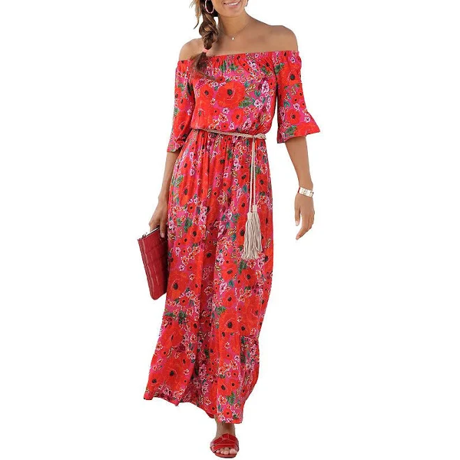 Lascana Women's Off Shoulder Printed Maxi Dress