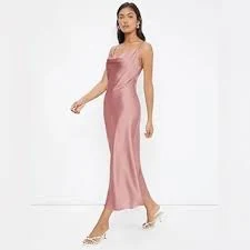 Express Blush Pink Satin Slip midi length Dress Cowl neck size medium