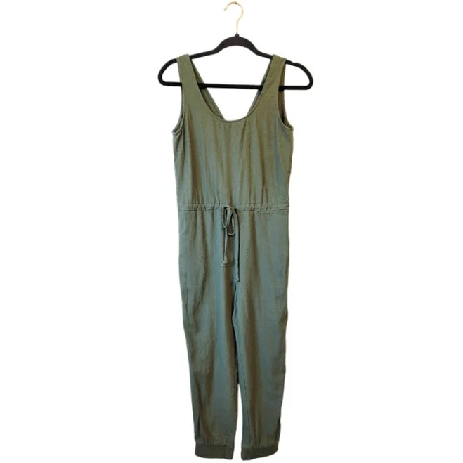 Drew Olive Green Linen Blend Sleeveless Jumpsuit