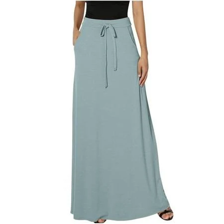 Women's High Waist Pleated Cotton Linen Maxi Skirt