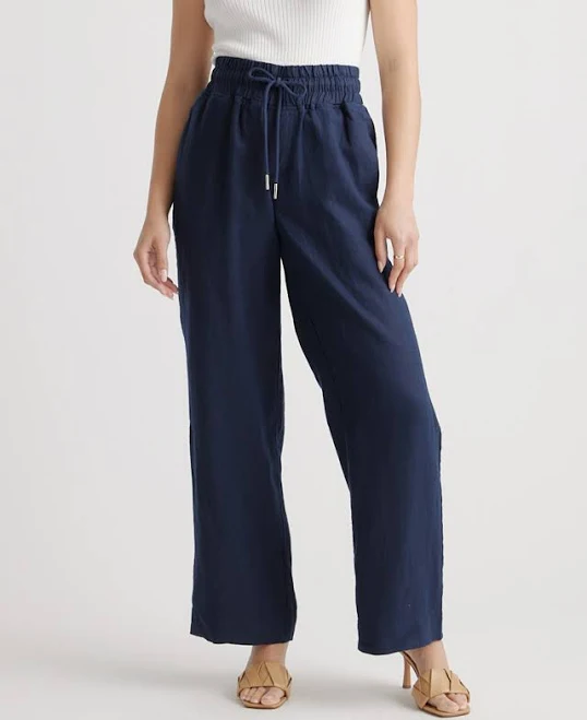 100% European Linen Wide Leg Pants in Deep Navy