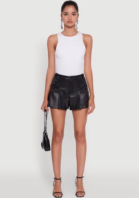 Women's High-Waisted Pleated Faux Leather Shorts