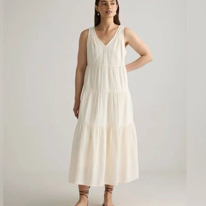 Quince Women's Organic Cotton Gauze Tiered Maxi Dress