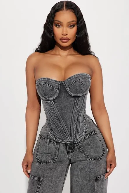 Underwire Washed Strapless Denim Corset in Black, Size M | Fashion Nova