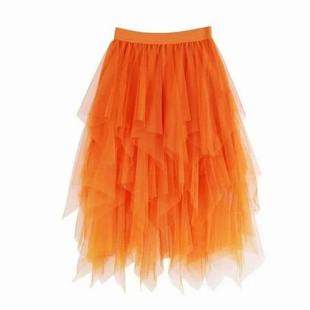 ceangrtro Midi High Waist Flowy Layered Skirt for Everyday Casual Wear Versatile A Line Chiffon Party Attire,Orange X-Large, Women's, Size: XL