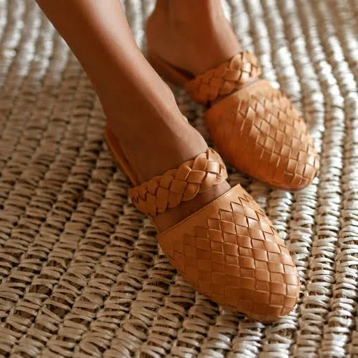 Sea Escape Woven Leather Slide Sandals