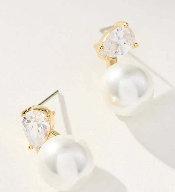 Anthropologie Crystal Pearl Drop Earrings