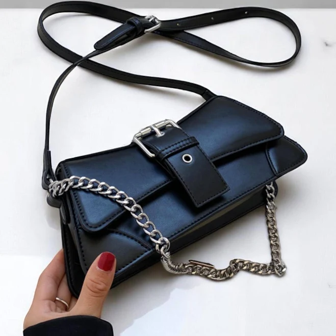 Women's Vegan Leather Crossbody Handbag with Chain Strap