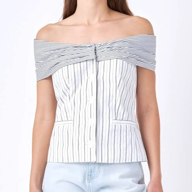 English Factory Off-the-Shoulder Stripe Blouse