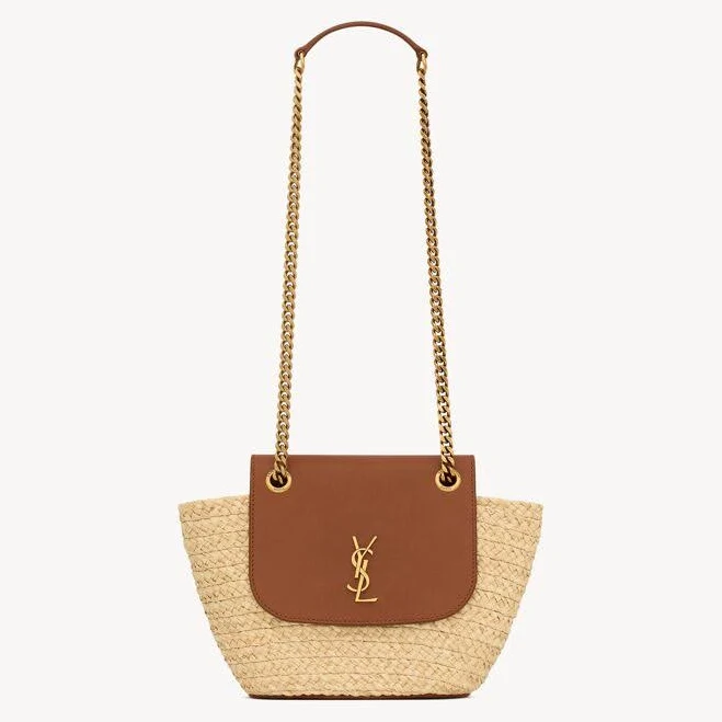 SAINT LAURENT Women's Manon Mini Leather-trimmed Raffia Shoulder Bag
