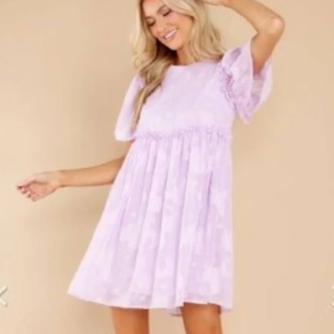 Aura It's Your Turn Lavender Floral Print Babydoll Dress -size Small