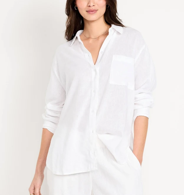 Old Navy Women's Linen-Blend Loose Button-Down Shirt