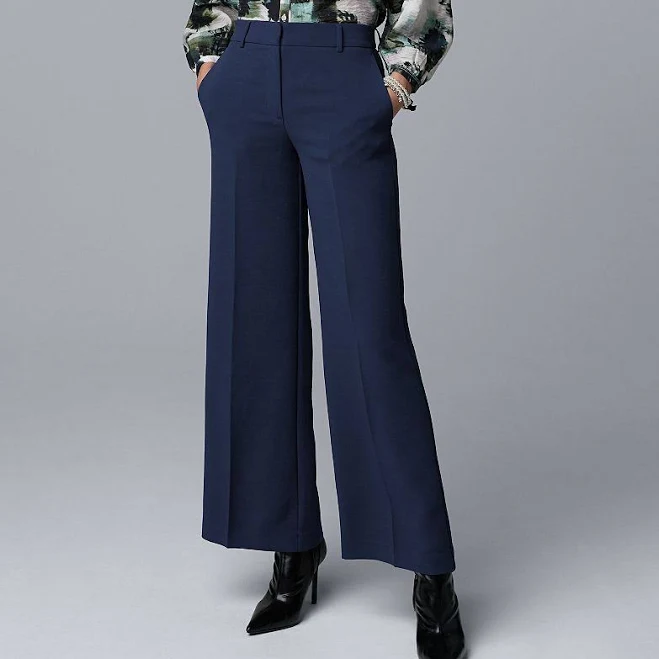 Women's Simply Vera Vera Wang Luxe Crepe Wide Leg Trousers, Size: 12 Short, Liberty Navy