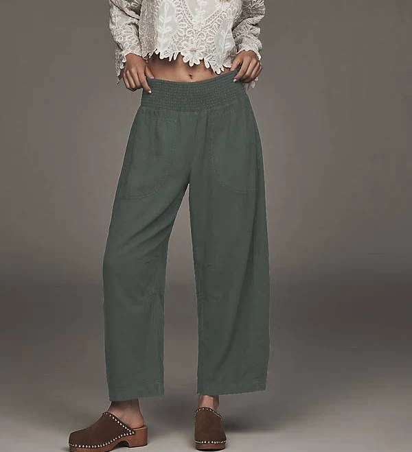 The Reese Linen Blend Pull-On Barrel Pants by Pilcro in Green, Size: Medium at Anthropologie