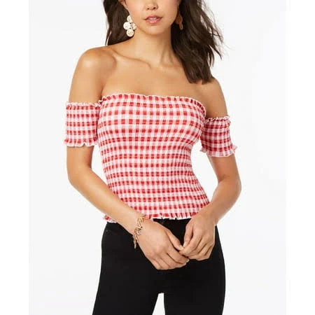 Almost Famous Juniors' Off-The-Shoulder Smocked Crop Top