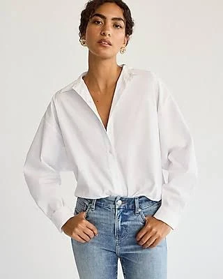 Express Women's Stretch Cotton Poplin Oversized Shirt