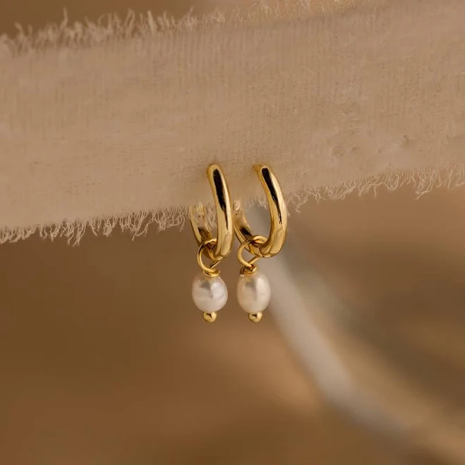 Caitlyn Minimalist Dainty Pearl Drop Huggie Earrings
