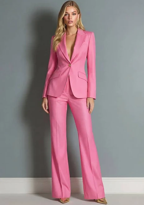 Leely Women's Wide Leg Peak Lapel Single Breasted Business Suit