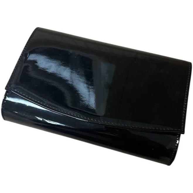 Sleek Black Patent Leather Clutch small bag hard case