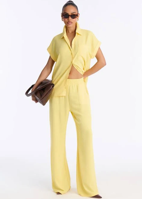 Fashion Nova Short Sleeve Button Up Shirt and Wide Leg Pant Set