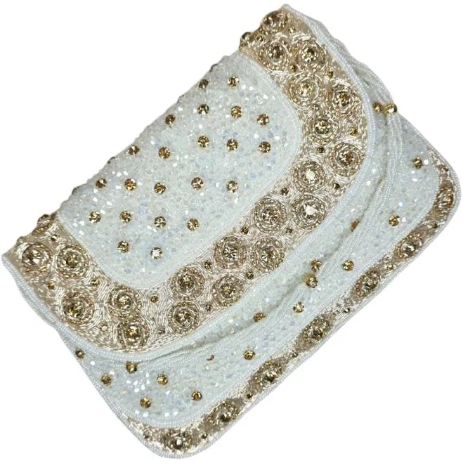 Hand-Beaded Crystal & Pearl Clutch