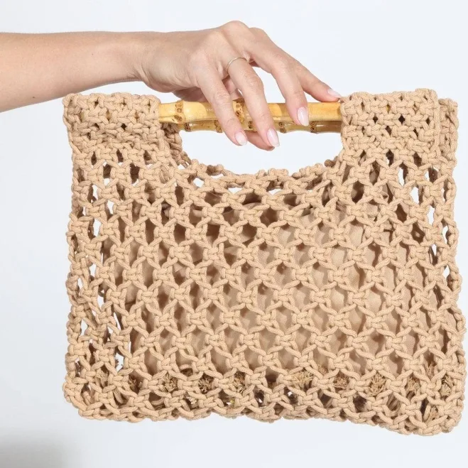 Straw Bamboo Handle Bag