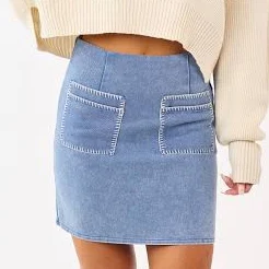 Denim Mini Skirt with Contrast Stitch Pockets
