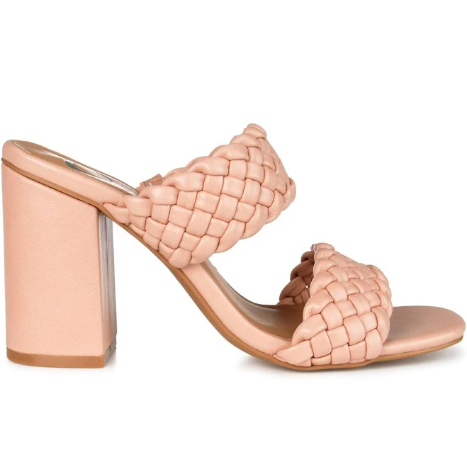 Black block heel sandals with thin straps