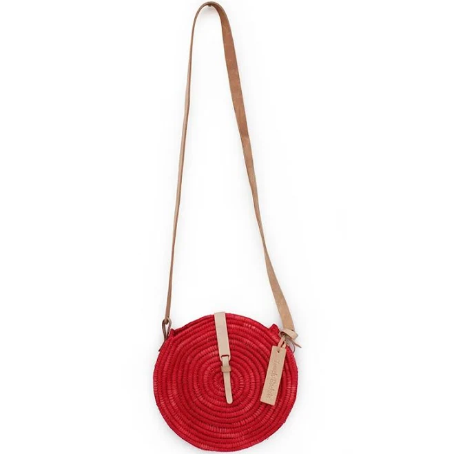 Raffia Leather Round Bag