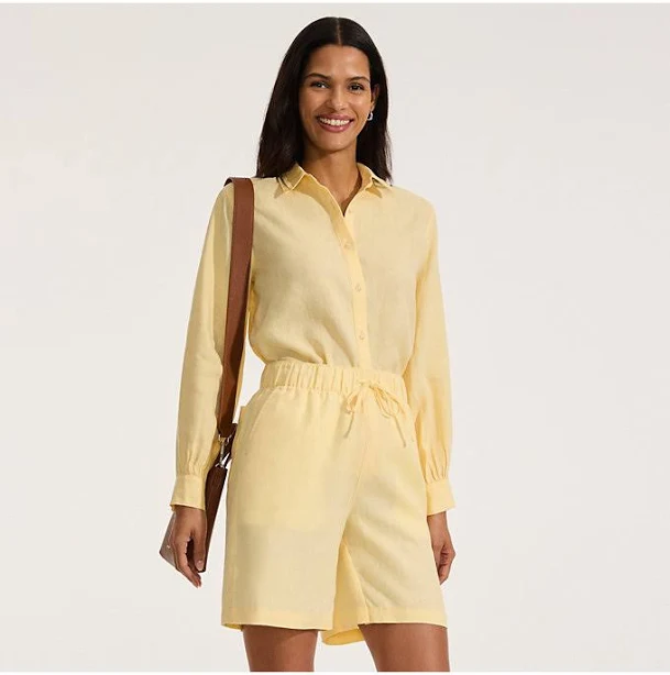 Lands' End Women's High Rise Pull On Linen Shorts