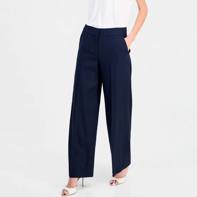Tahari Asl Women's Clean-Waist Linen-Blend Wide-Leg Pants