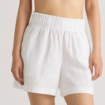 100% European Linen High Waisted Short in White