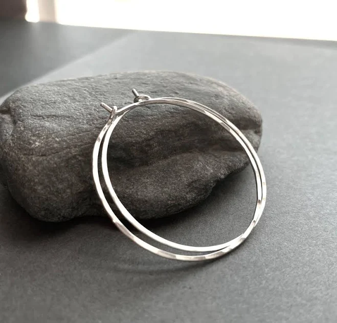 Hammered Sterling Silver Hoop Earrings