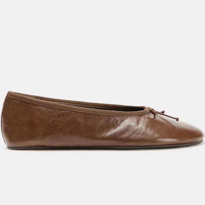 Zara Leather Ballet Flats with Bow
