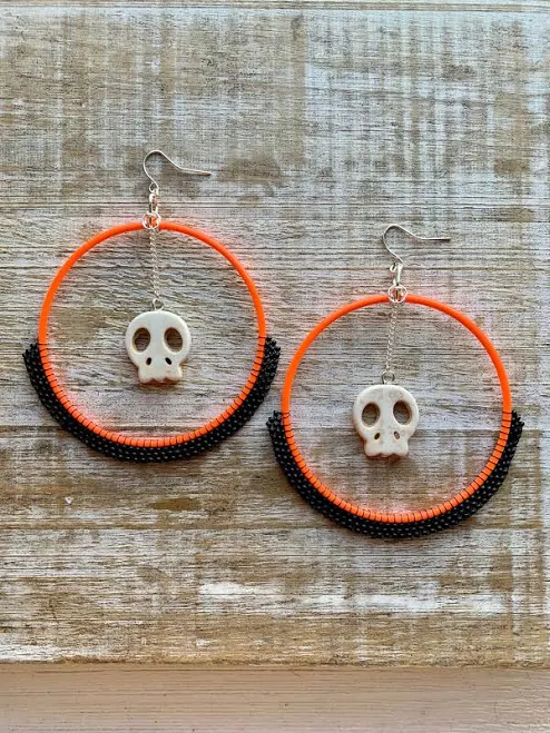 Gothic Skull Stitched Hoop Earrings