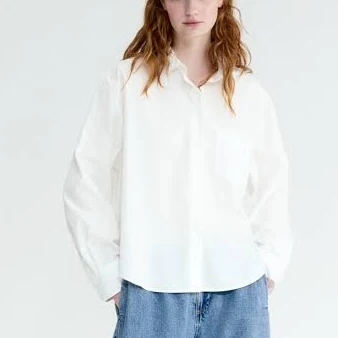Ladies - White Oversized Poplin Shirt - Size: L - H&M