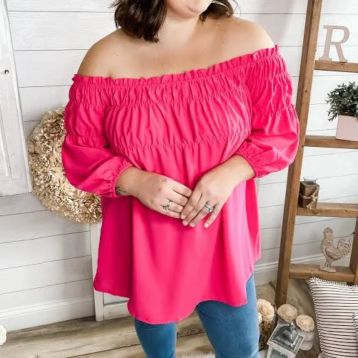 Plus Size Off-Shoulder Smocked Top