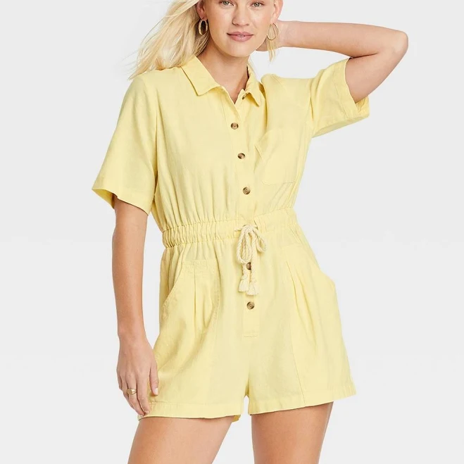 Universal Thread Women's Linen Blend Short Sleeve Romper
