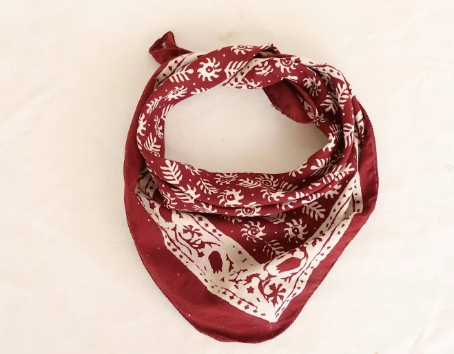 beachwearsindian Hand Block Printed Cotton Bandana: Red Floral Boho Scarf | Eco-Friendly Head Wrap | Boho Hair Accessory Gift for Her