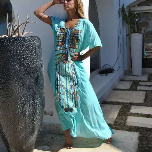 Siwa Embroidered Cotton Kaftan Dress