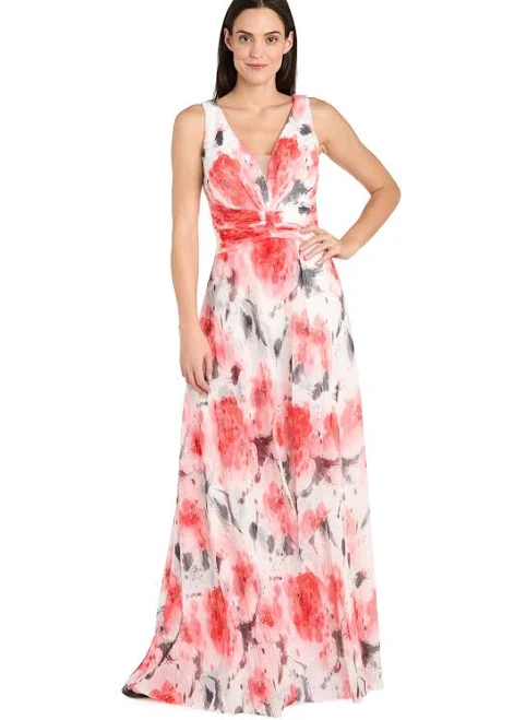 R&M Richards Women's Sleeveless V-Neck Chiffon Maxi Dress
