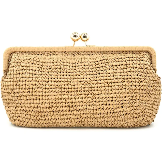 Raffia Kiss Lock Clutch Bag