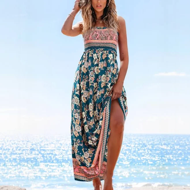 Cupshe Women's Floral Print Smocked Maxi Dress