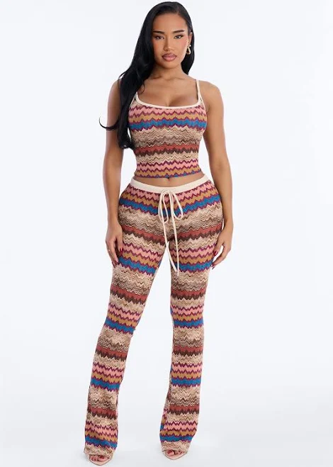 Fashion Nova Cropped Crochet Tank Top and Flare Pant Set