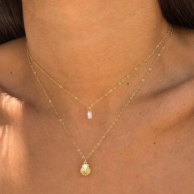 14K Gold Filled Scallop Seashell Dainty Necklace
