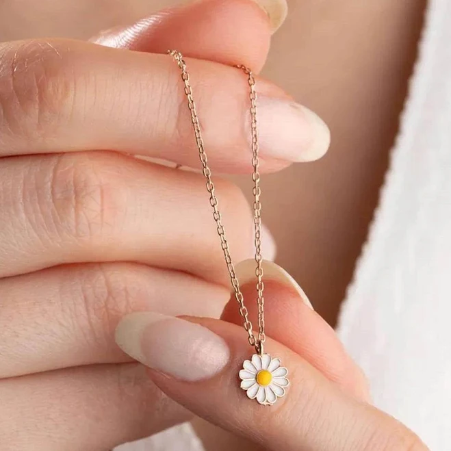 Sterling Silver Tiny Daisy Enamel Flower Pendant Necklace
