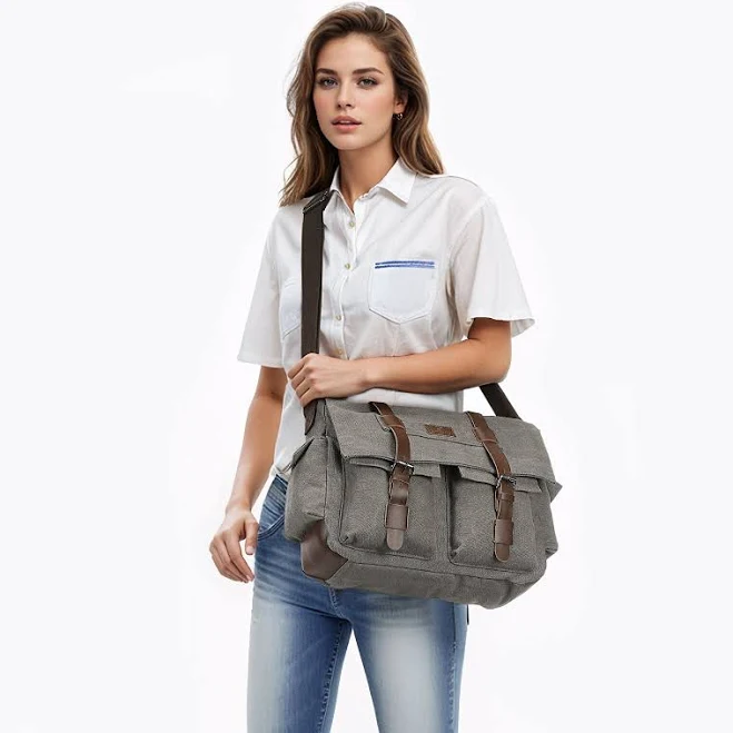 Vintage Canvas Crossbody Bag with Multiple Pockets