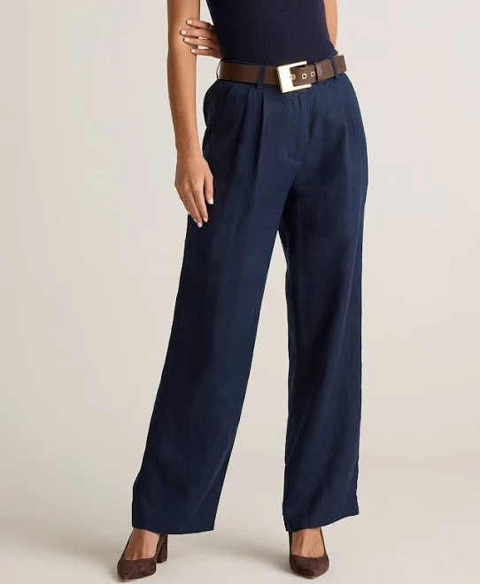 100% European Linen Pleated Trouser in Deep Navy