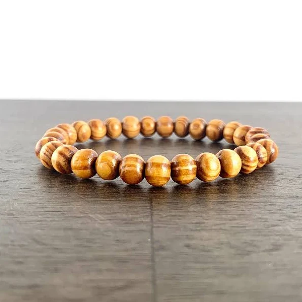 Natural Wood Beaded Stretch Bracelet