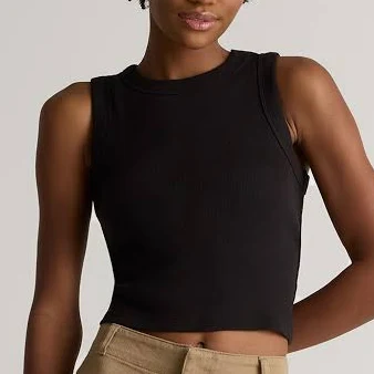 Organic Cotton Micro-Rib Cropped Cutaway Tank (3-Pack) in Black
